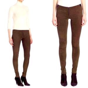 Alice + Olivia Lamb Leather Suede Leggings Pants Brown Zip front 4